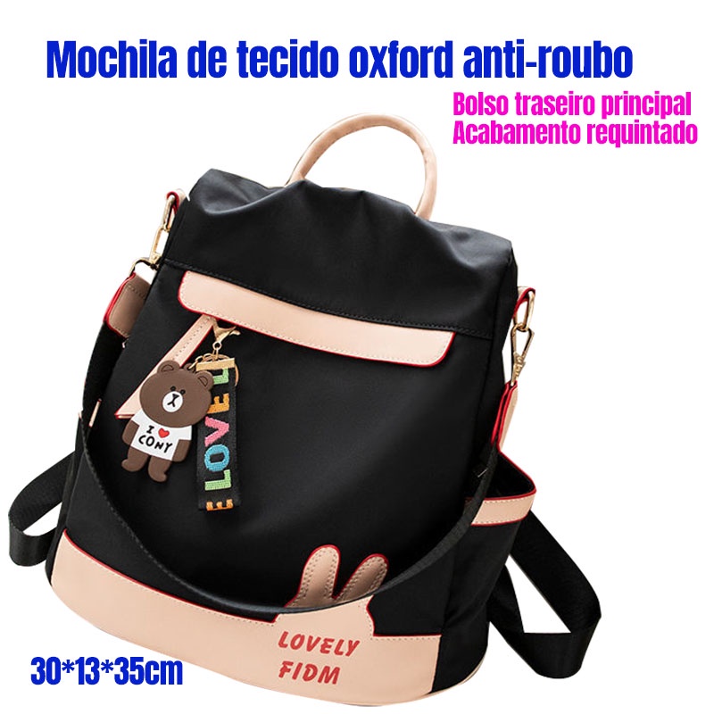 Mochila feminina antifurto de tecido Oxford grande capacidade