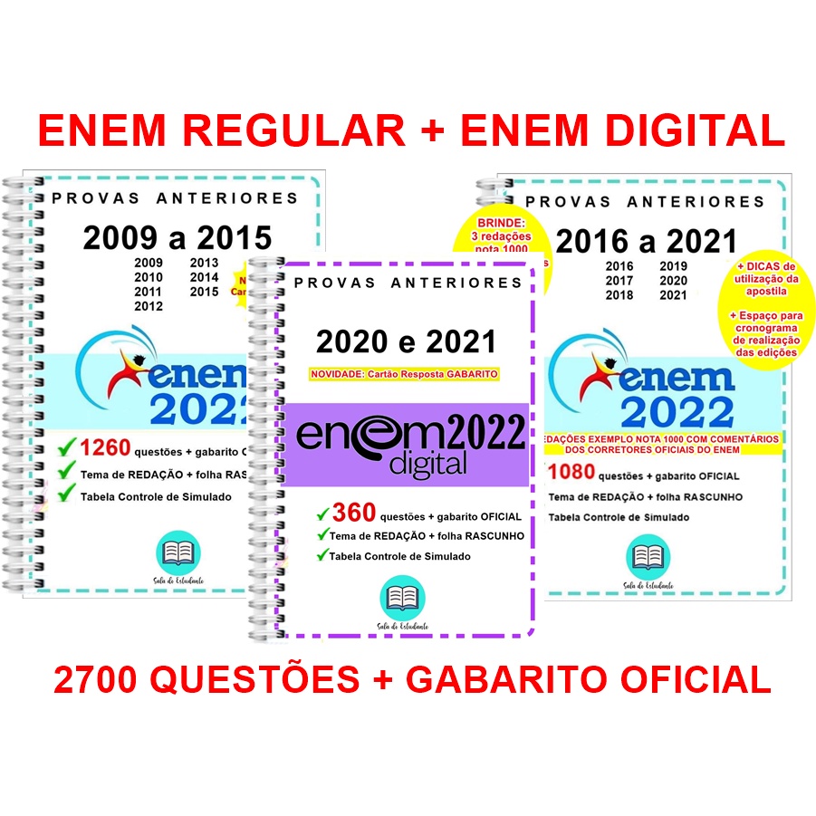 Enem Regular + Enem Digital 2700 questões + gabarito OFICIAL | Shopee ...