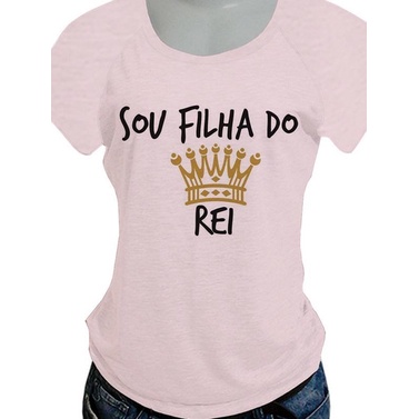 Camiseta Feminina Algodão Gola Redonda T Shirt Filha do Rei Cristã Gospel  Frases Bíblicas Cor:Amarelo;Tamanho:GG