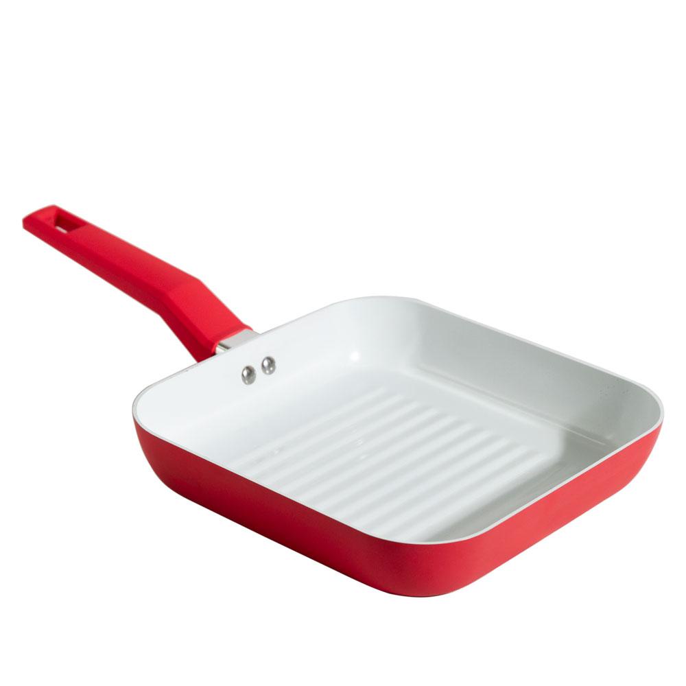 Frigideira Grelha Cerâmica 24cm Quadrada Casa do Chef Vermelho