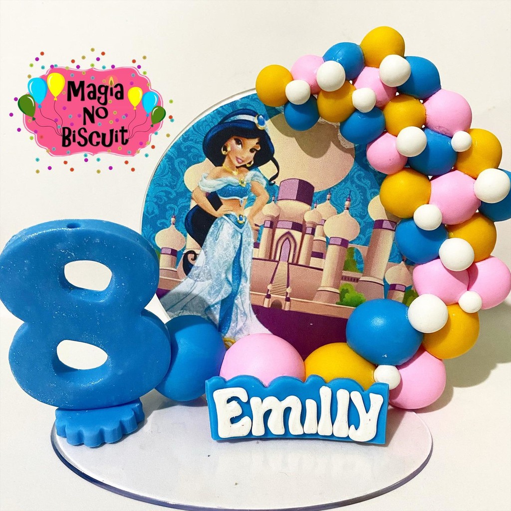 Decoração Festa / Vela Aniversário Biscuit / Topo de Bolo / Cenário Invertido Princesa Jasmine