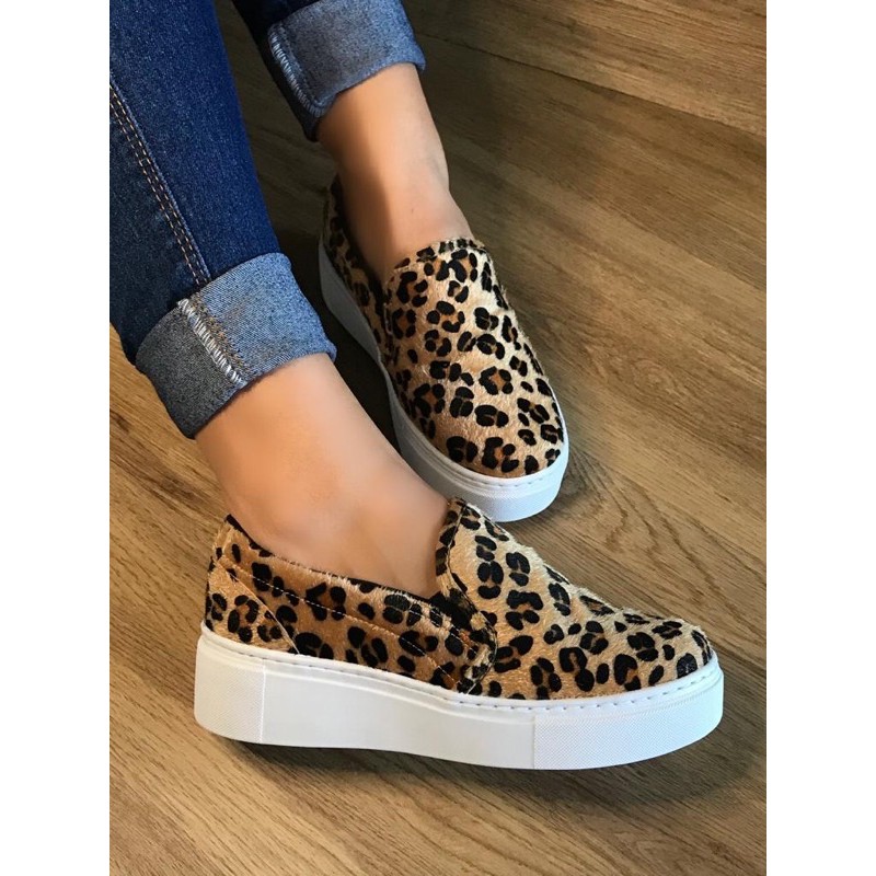 Leopardo Mocassim Sapato De Animal Print Tênis Slip On Feminino