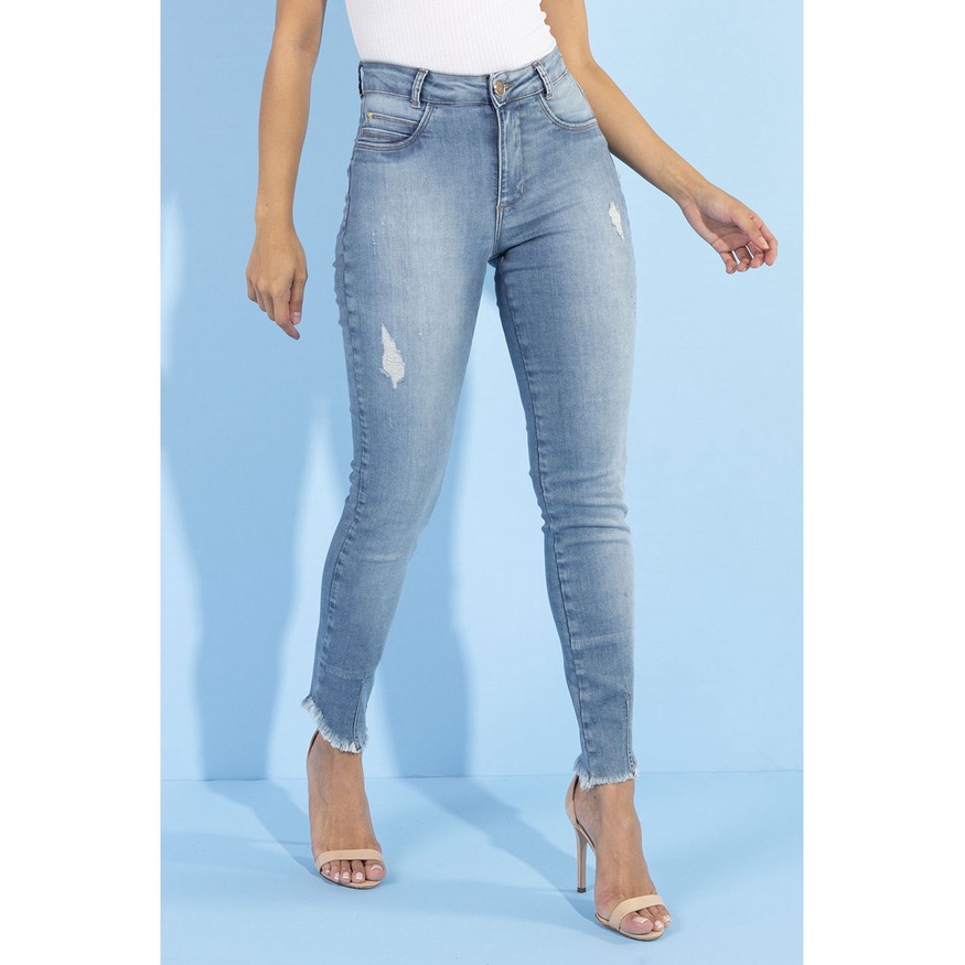 Calça jeans hot sale feminina barra desfiada