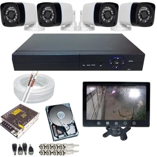Kit Segurança 4 Câmeras Infravermelho Day/Night Dvr 4ch Monitor 9 Polegadas