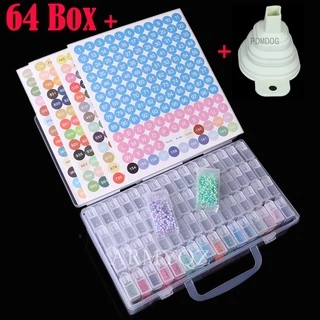 Recipientes Para Armazenamento De Pintura Com Diamantes , Organizador Portátil De Contas 64 Gird Diamond Painting (manicure , Jóias , Caixa) Funil Adesivo Colorido 447 DMC