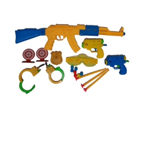 Kit Lança Dardos 3 Arminhas Brinquedo + Algemas + Alvos Lançador  Metralhadora Infantil Pistola Divertido Nerf