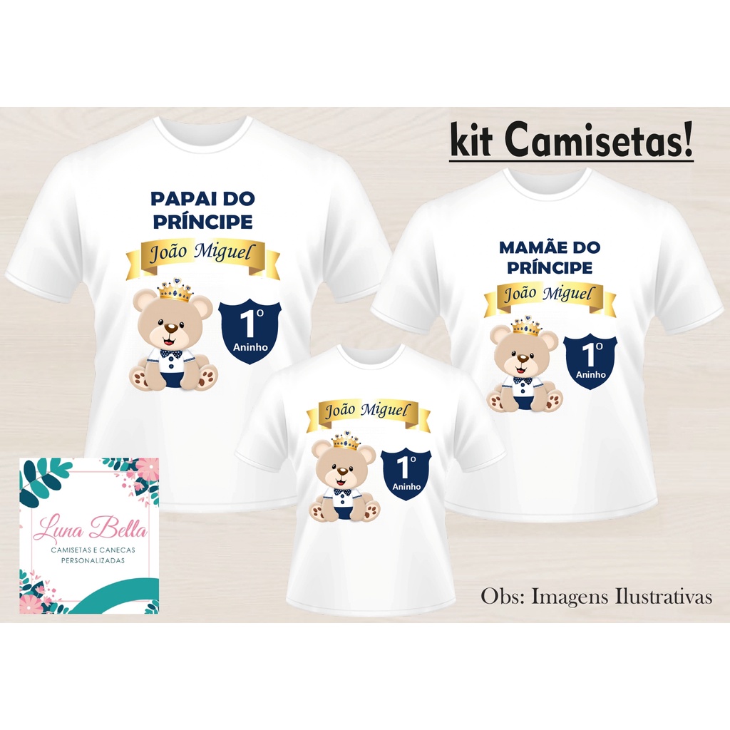 Kit 3 Camisetas Personalizadas Anivers rio Ursinho Pr ncipe 2