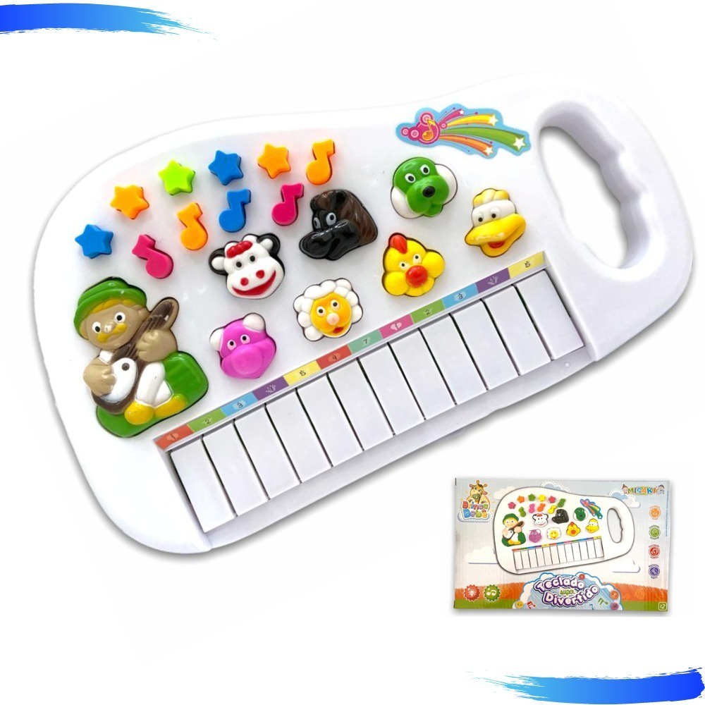 Piano Bebe Brinquedo Infantil Musical Baby Pianinho Fazendinha Vaquinha  Branca