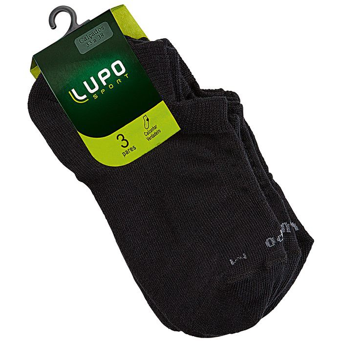 Meia sapatilha Lupo preto - Kit com 3 unidades | Shopee Brasil