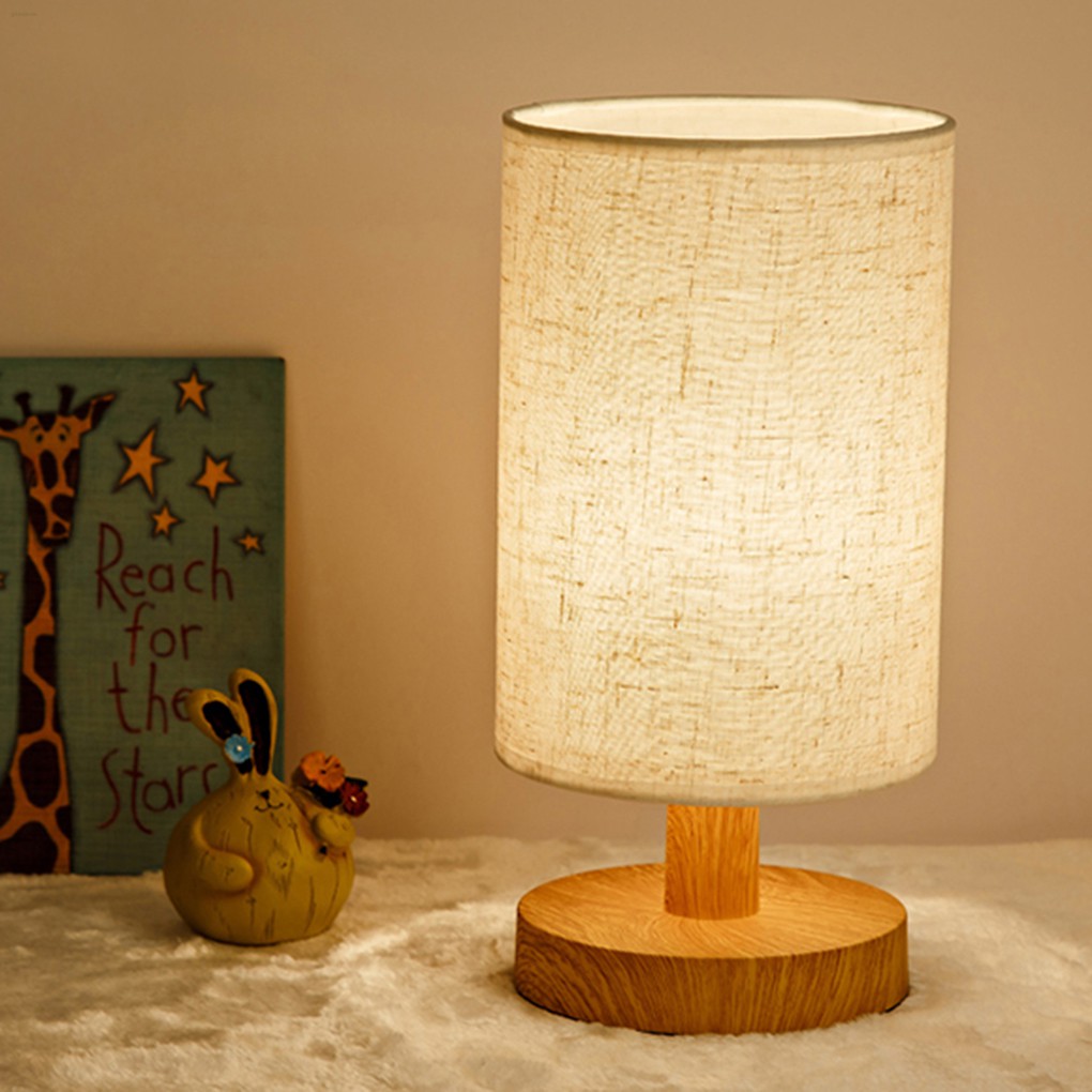 Abajur De Mesa De Tecido Base De Madeira Para Quarto / Sala De Estar / Ambient / Claro E27 Globalsale