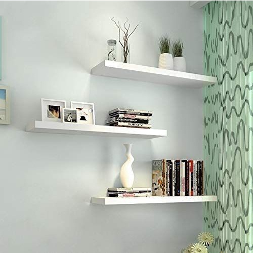 Kit 3 Prateleiras reta branca MDF sala fotos decoração