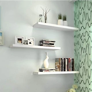 Kit 3 Prateleiras reta branca MDF sala fotos decoração