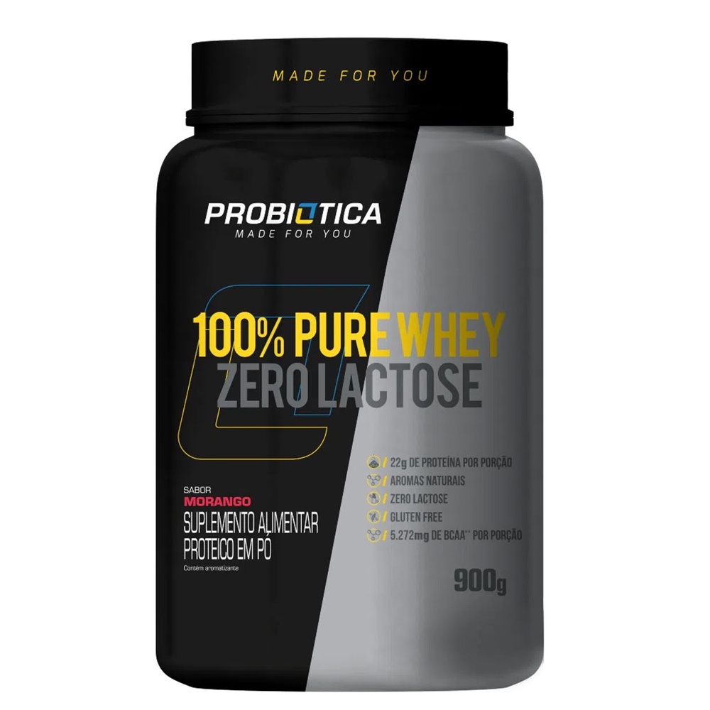 100% Pure Whey Protein Zero Lactose 900g – Vários sabores – Probiotica – PRODUTO ORIGINAL