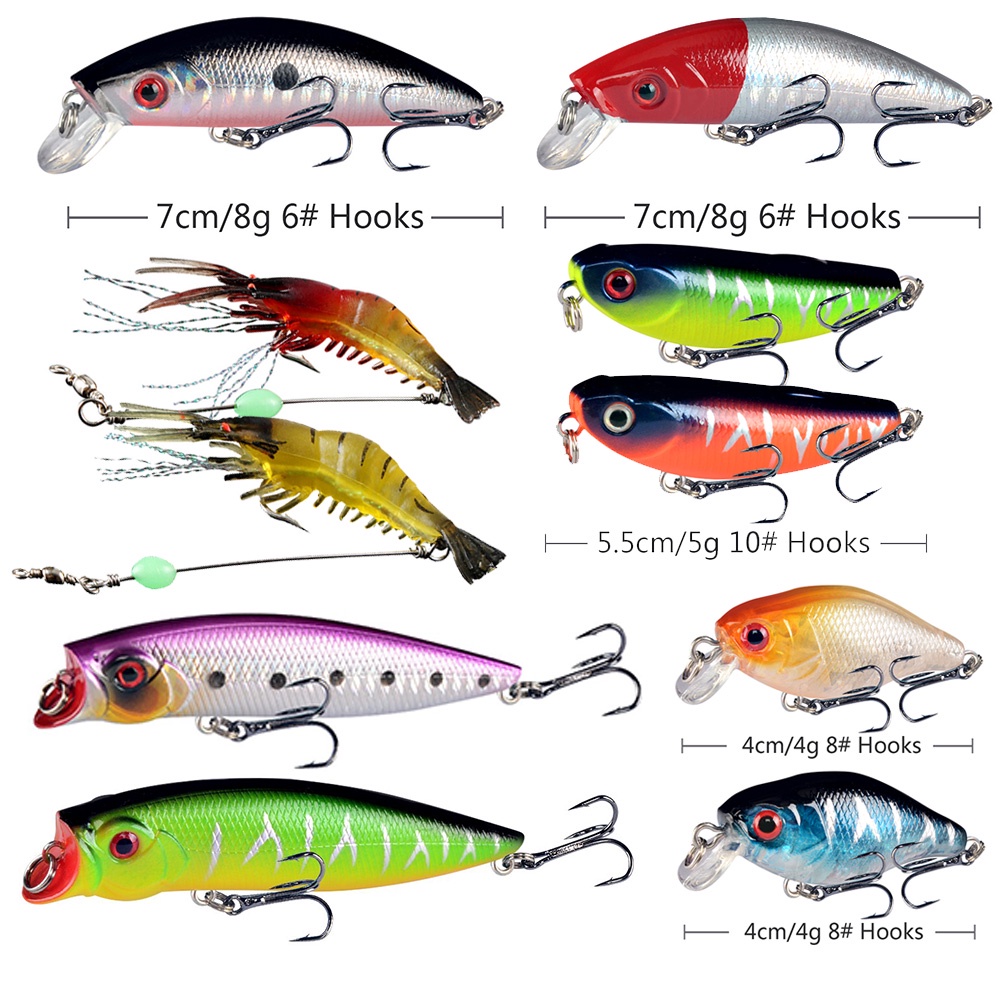 Kit Esche Da Pesca Miste Con Minnow, Popper, Crankbait E Ami - Set Completo Per Acqua Dolce E Salata, Per Trota, Spigola, Salmone - 4