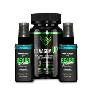 Crescimento de Cabelo e Barba - 2 Beard Growth Loção - 60 Mls + 1 Selvagem UP - 60 Capsulas