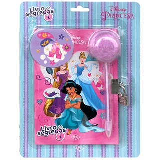 Diário Livro de Segredos Princesas Disney Com Caneta Pom Pom