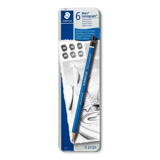 Lápis Grafite STAEDTLER Lumograph Estojo Metal c/ 6 unid - 8B a HB