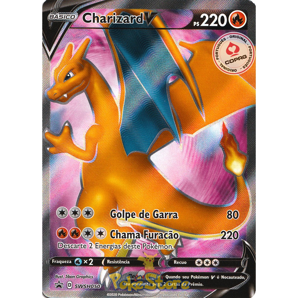 Carta Pokemon Charizard V Frete Grátis Copag Br + 25 Cartas