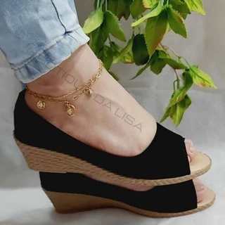Sapato Anabela Sandália Feminino Salto Plataforna Médio Spadrile Scarpin