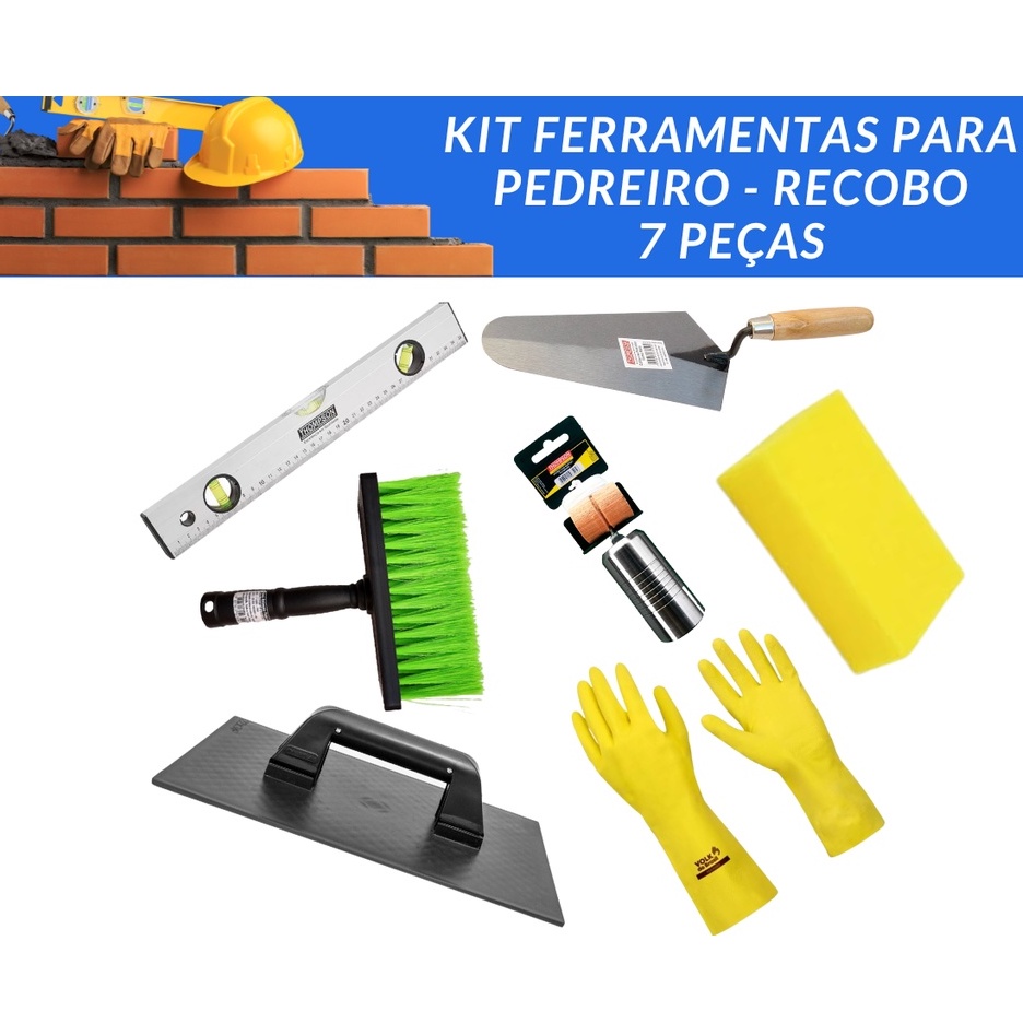 Kit Ferramentas Para Pedreiro, Reboco 7 Peças, Econômico