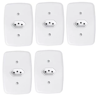kit Tomada única 10a 20a Completa Branco 05 Unidades Pluzie Ideale 4x2