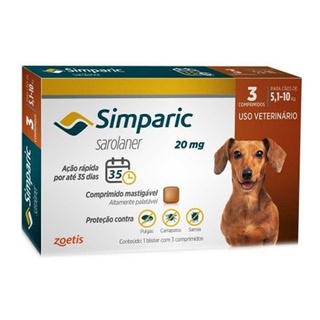 Combo Simparic 20 Mg 5 A 10 Kg 3 Comprimidos Pulga Carrapato