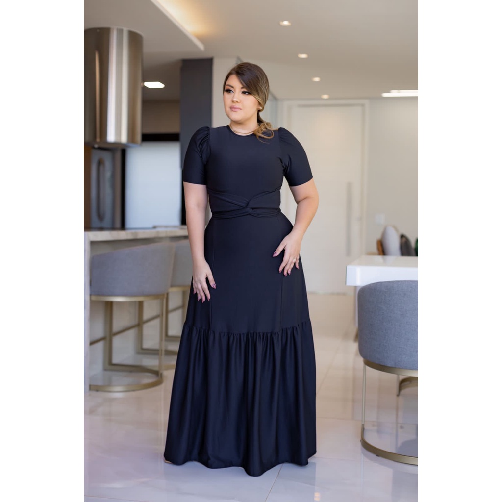 Vestido Longo Evangélico Feminino Faixa com Babados Festa Casamento ...
