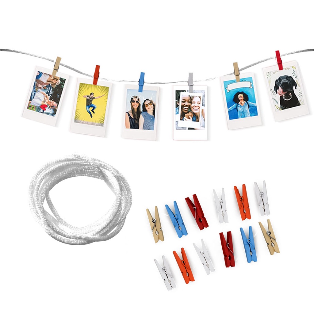Varal de Fotos Decorativo Branco 5m com 30 Pregadores Prendedores ...