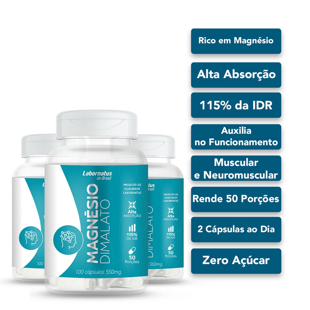 KIT 3 Magnésio Dimalato 300mg Original - 300 Cápsulas Labornatus Do ...