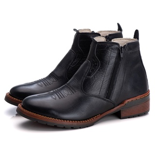 Botina Texana masculina em couro bota cano baixo sapatos masculinos estilo country sapatão