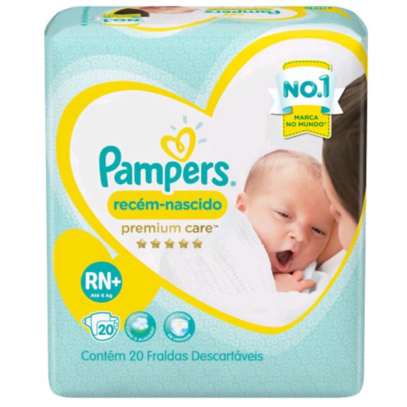 Fralda Descartável Infantil Pampers Premium Care RN 20 Tiras | Shopee ...