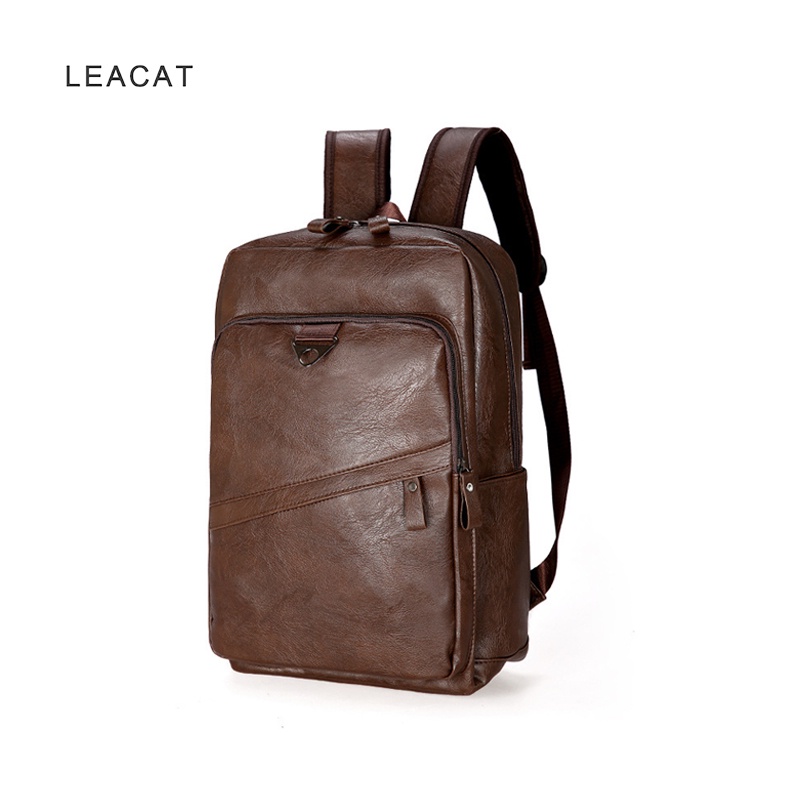 Leacat Mochila Para Notebook PU Couro Impermeável De Viagem De Grande Capacidade Homens