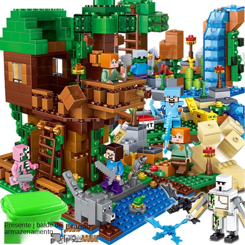 Minecraft Legoed Village Tree House Mountain Cave Creeper Com Blocos De Construção De Figuras Tijolos Educativos Infantis Brinquedos