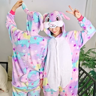 Pijama Unissex De Flanela Com Estampa De Coelho / Estrela / Animal / Uma Peça / Pijama