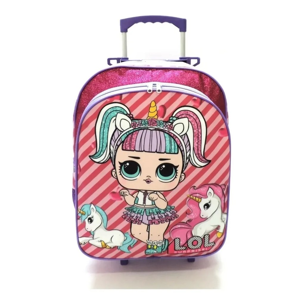 Kit Mochila Infantil Escolar Lol Unicornio Rodinhas Tam G F5