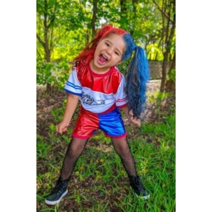Fantasia Arlequina Infantil Roupa Esquadrão Harley Quinn