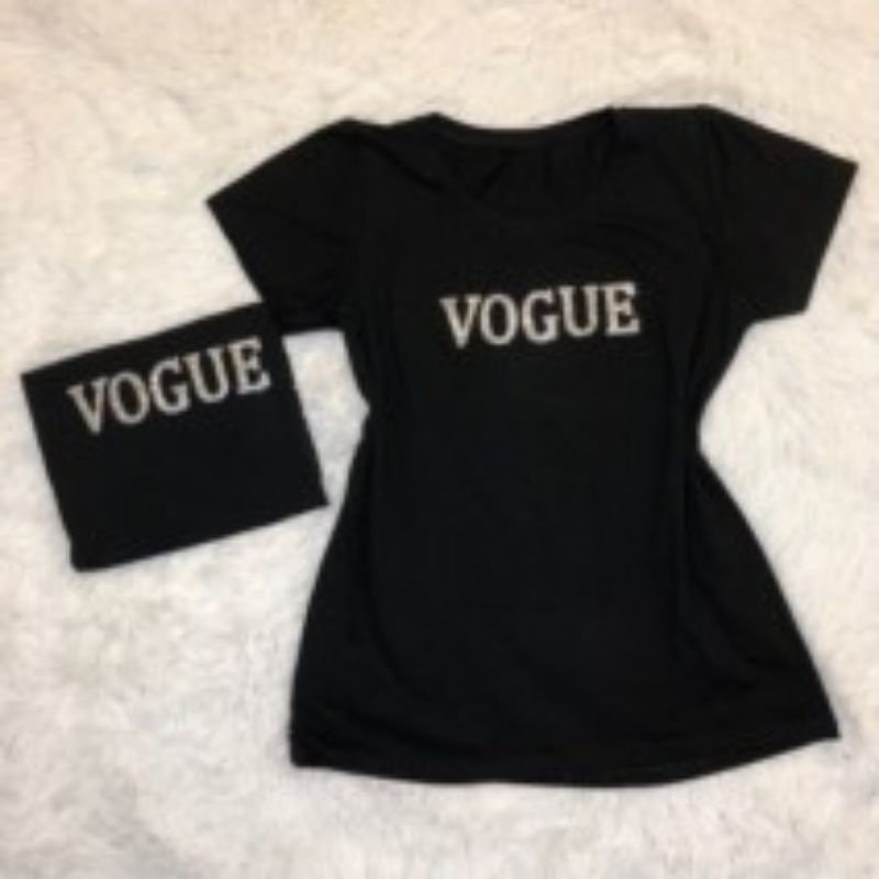 Blusa T shirt feminina Camiseta VOGUE preto Shopee Brasil