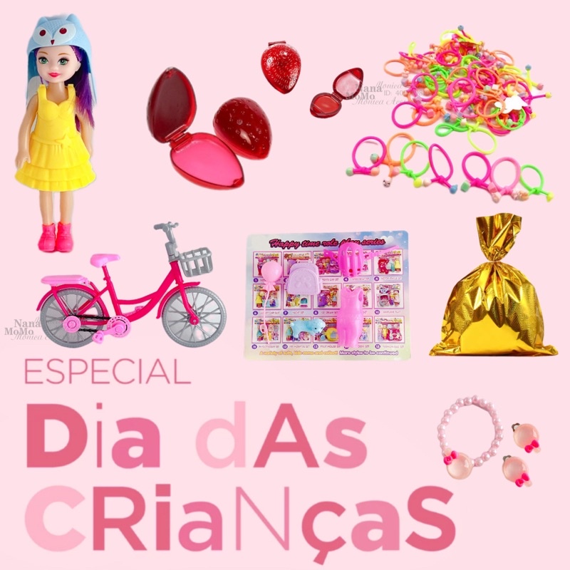 Brinquedo boneca com acessorios + Moranguinho Infantil + Elástico de ...
