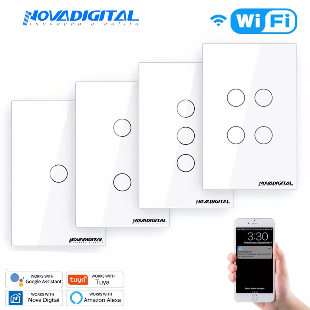 Interruptor Nova Digital Touch Wifi E Rf433 Tuya Smartlife Alexa Espelho de Vidro Casa inteligente