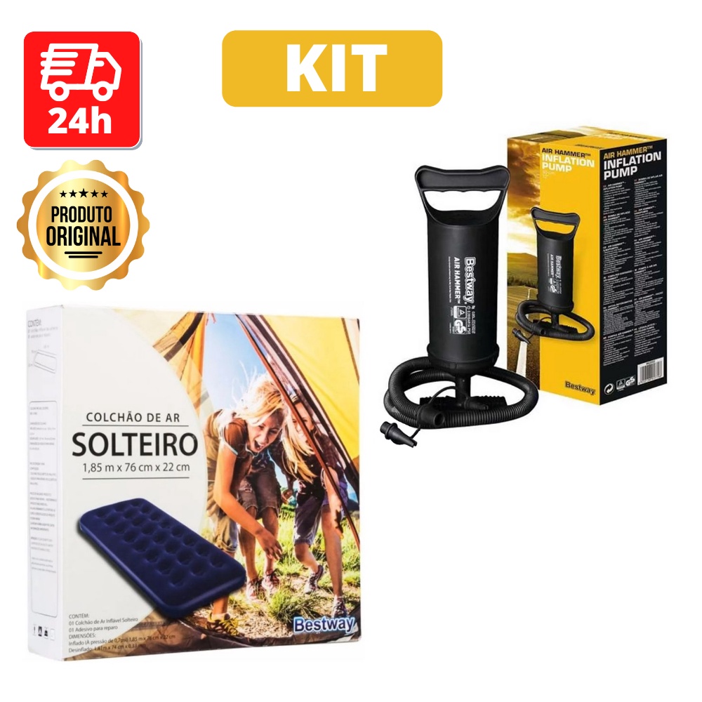 Colchão Inflável de Ar Solteiro Aveludado + Bomba Manual Para Encher ...