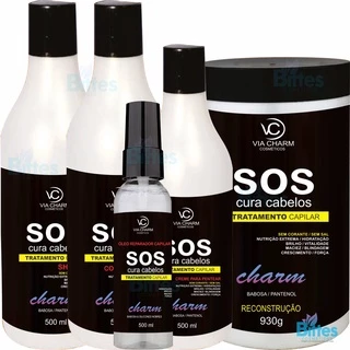 Kit Capilar Sos Cura Cabelos Via Charm Cosméticos Hidratação Nutrição Com Reparador de Pontas