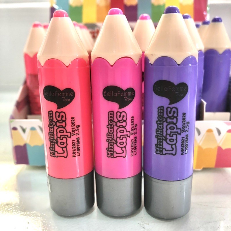 3 Mini Batom Em Formato De Lápis Sortidos Bella Femme teen | Shopee Brasil