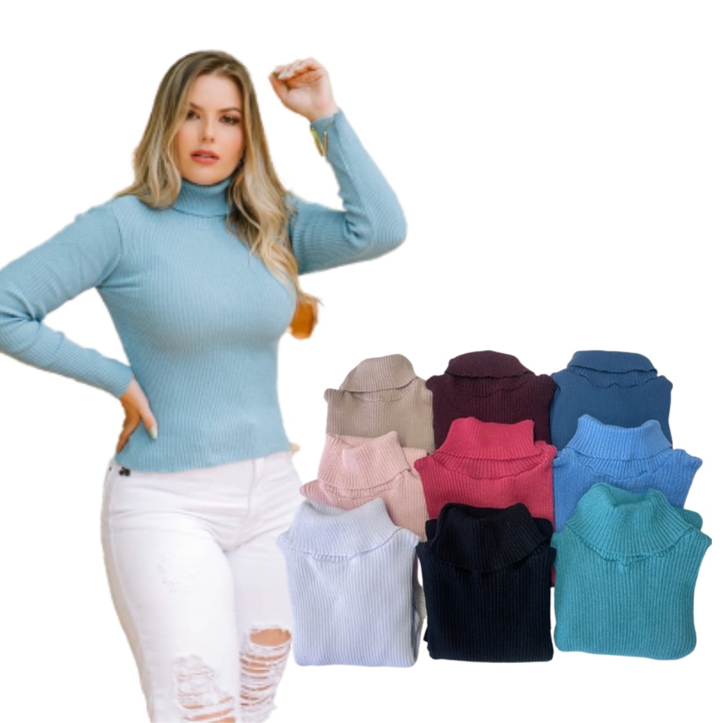 Cacharrel feminina de revenda manga longa frio inverno Blusa de Frio Blogueira Segunda Pele Tricot tricô LÃ o