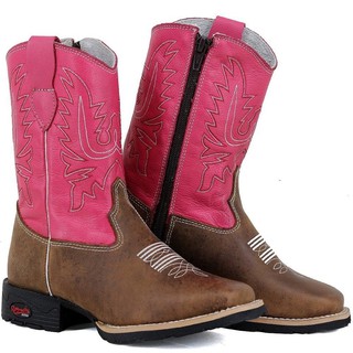 Bota botina country rosa de Couro legítimo cheia de bordados lançamento