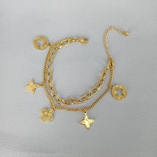 Pulseira De Ouro 18K Mulher Hipoalergênica Não Desbotante Quatro Folhas De Trevo Acessórios De Aço Inoxidável