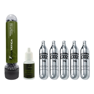 Kit 500 Esferas de Aço 4.5mm, 5 Cápsulas Co2 12g e Silicone