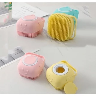 HYQ1594 Kit 2 Esponja De Silicone Para Banho Com Dispenser Shampoo / Sabonete Escova Crianças/ Adultos / Pets
