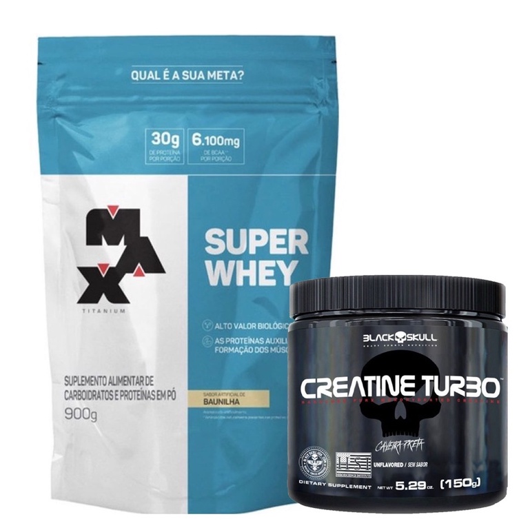 Super Whey Concentrado 900g + Creatina Turbo 150g – Ganho de Massa