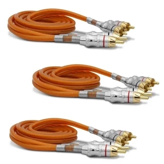Kit 3 Cabo Rca De 1 Metro Blindado Kx3 Conector Ouro Alta Qualidade Laranja