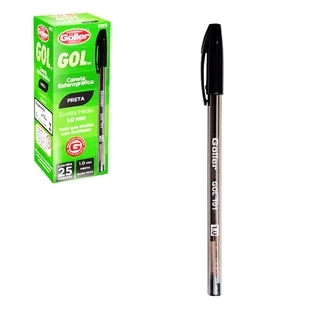 Caneta Esferografica Preta Gol 1.0MM Com 25 Pecas